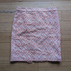J.Crew Geometric Pattern Pencil Skirt 4 100% Cotton Retro Embroidered